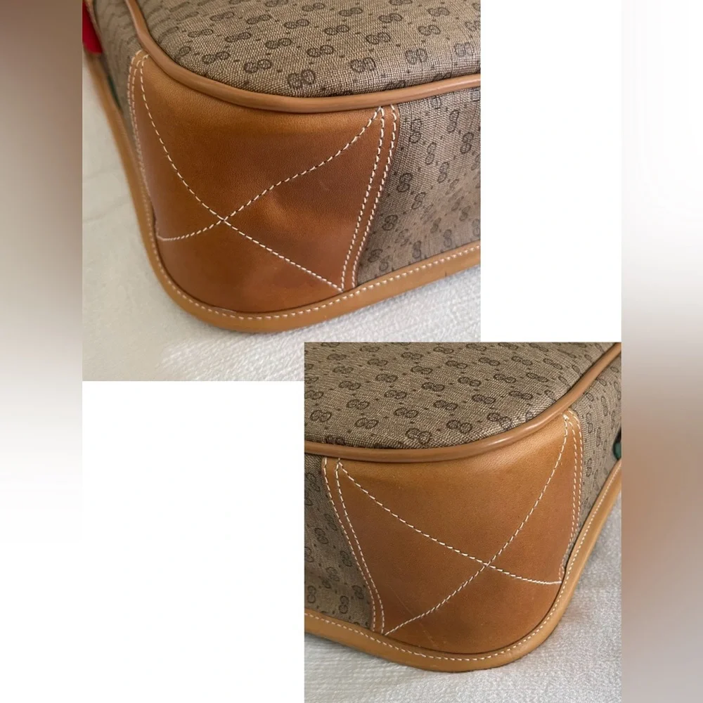 Pristine Vtg Gucci Tan PVC Micro GG Monogram Messenger Shoulder Bag & Pouch - Picture 9 of 16